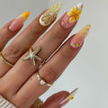 Press-On Nails "Soleil d'Été" - Fleurs 3D, Citron & Coquillage Tropique⁠