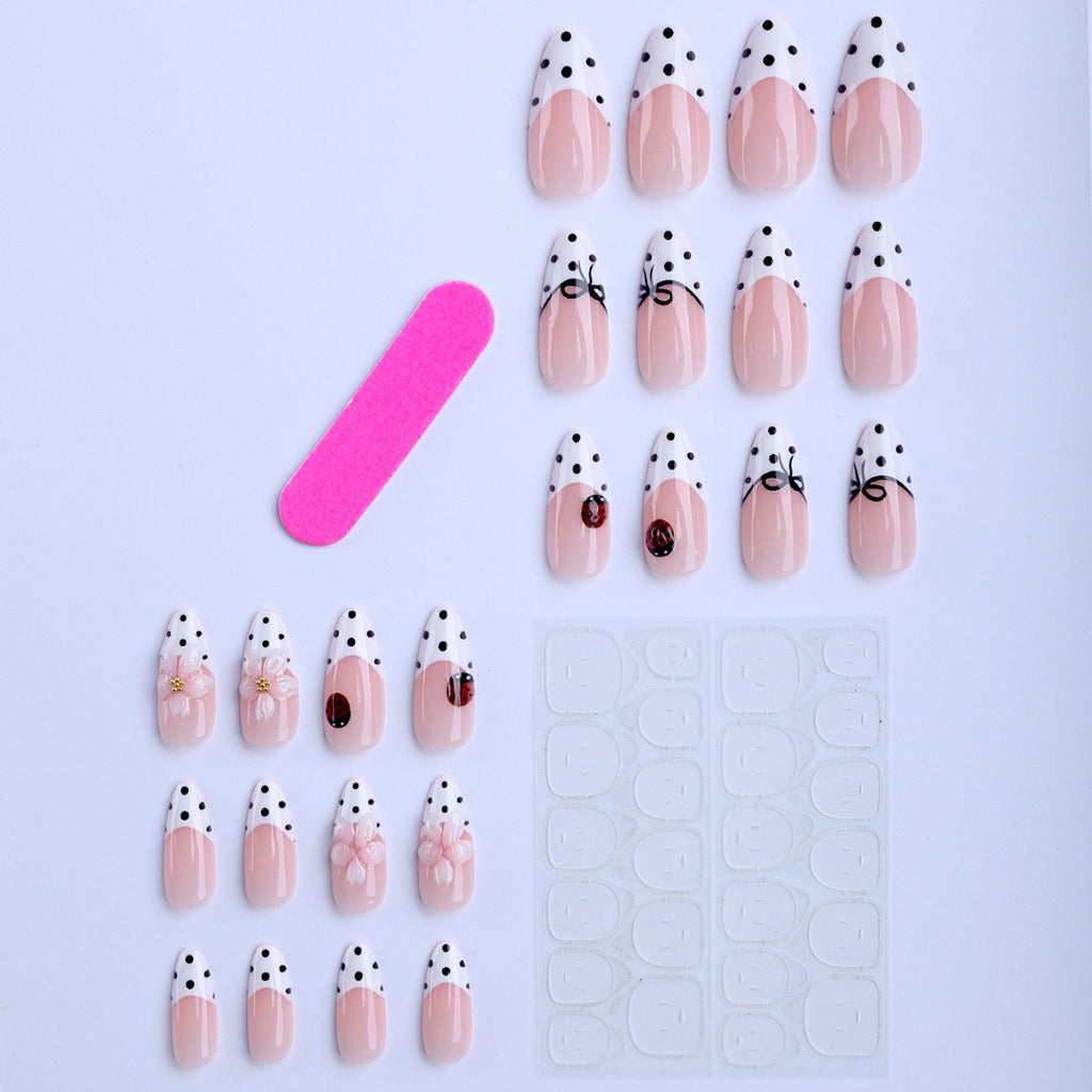 Press-on Nails - Mademoiselle Coccinelle | Pois, Fleurs 3D & French Manucure