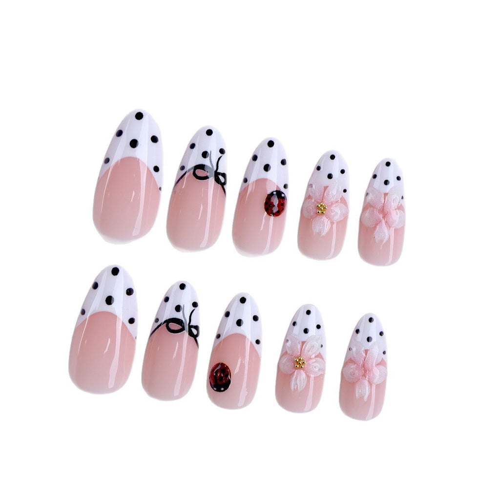 Press-on Nails - Mademoiselle Coccinelle | Pois, Fleurs 3D & French Manucure