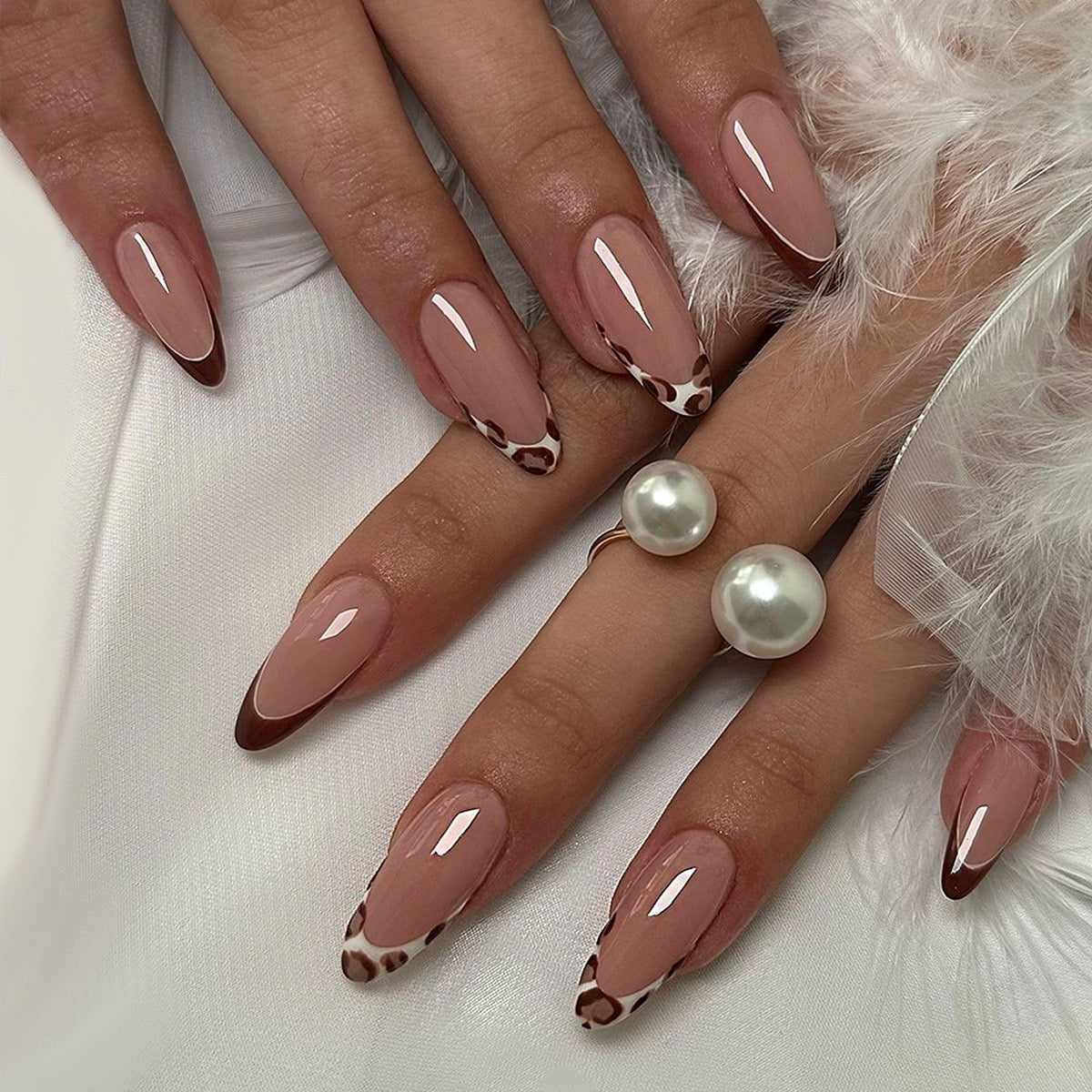 Press-on Nails - Moka Leopard Chic | French Chocolat & Imprimé Animalier🍫🐆